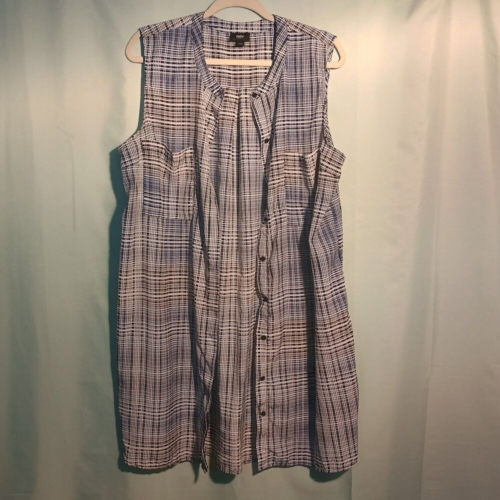 Women’s Sleeveless Button Front Shirt Dress – Plaid Check Pattern